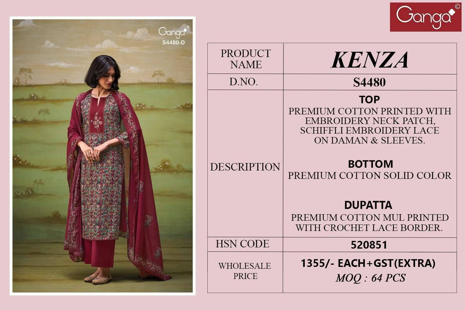 KENZA 4480 Series By GANGA FASHION Stylish Beautiful Colourful Cotton Dresses At Wholesale Price